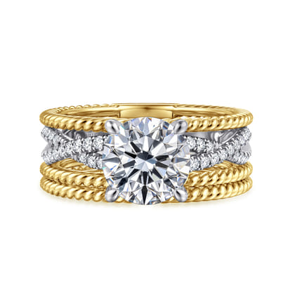 Gene - 14K White-Yellow Gold Round Diamond Engagement Ring