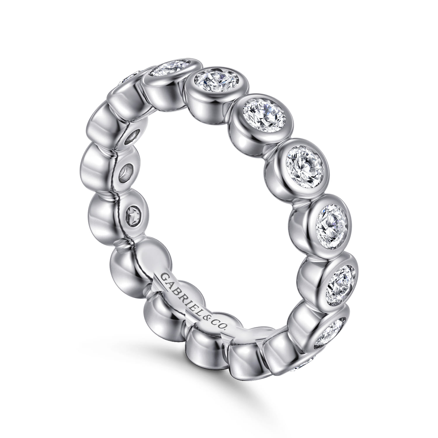 Eternity Band Wedding Ring in 14k White Gold with Round Natural Diamond at Gabriel & Co. - Shot 3