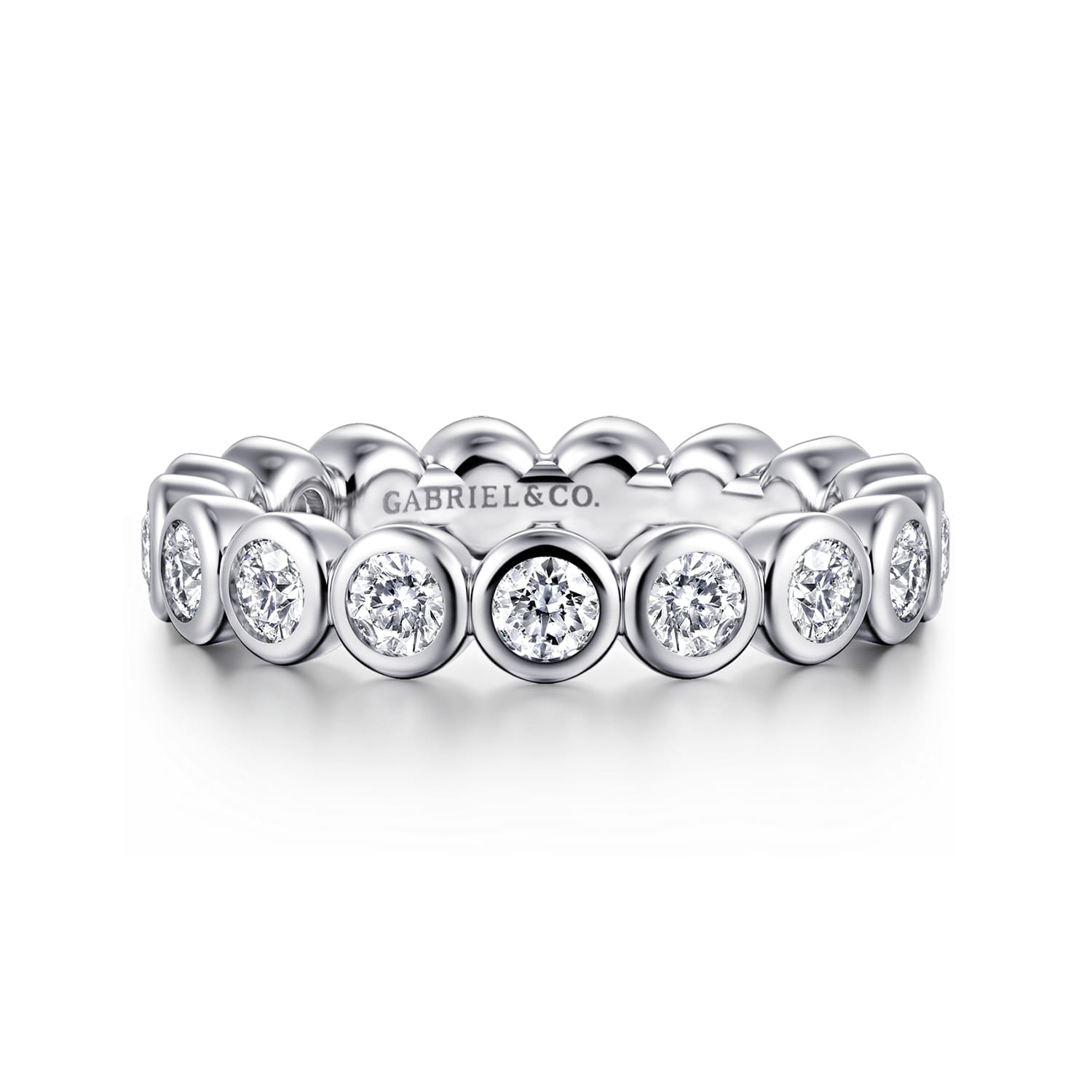 Eternity Band Wedding Ring in 14k White Gold with Round Natural Diamond at Gabriel & Co. - Shot 1