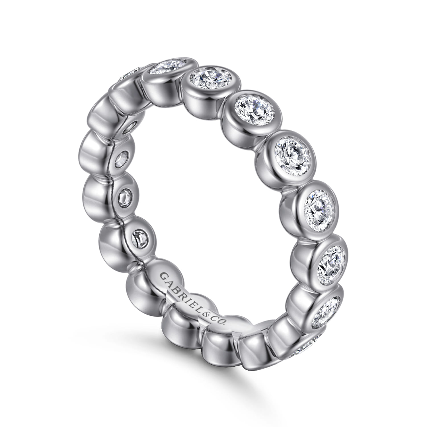 Eternity Band Wedding Ring in 14k White Gold with Round Natural Diamond at Gabriel & Co. - Shot 3