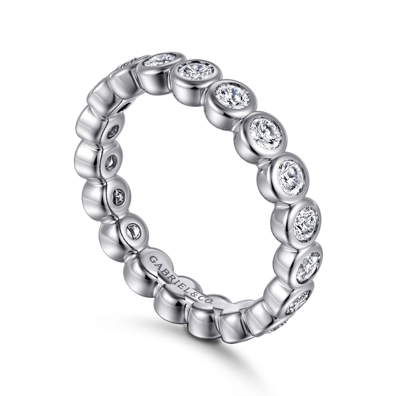 Eternity Band Wedding Ring in 14k White Gold with Round Natural Diamond at Gabriel & Co. - Shot 3