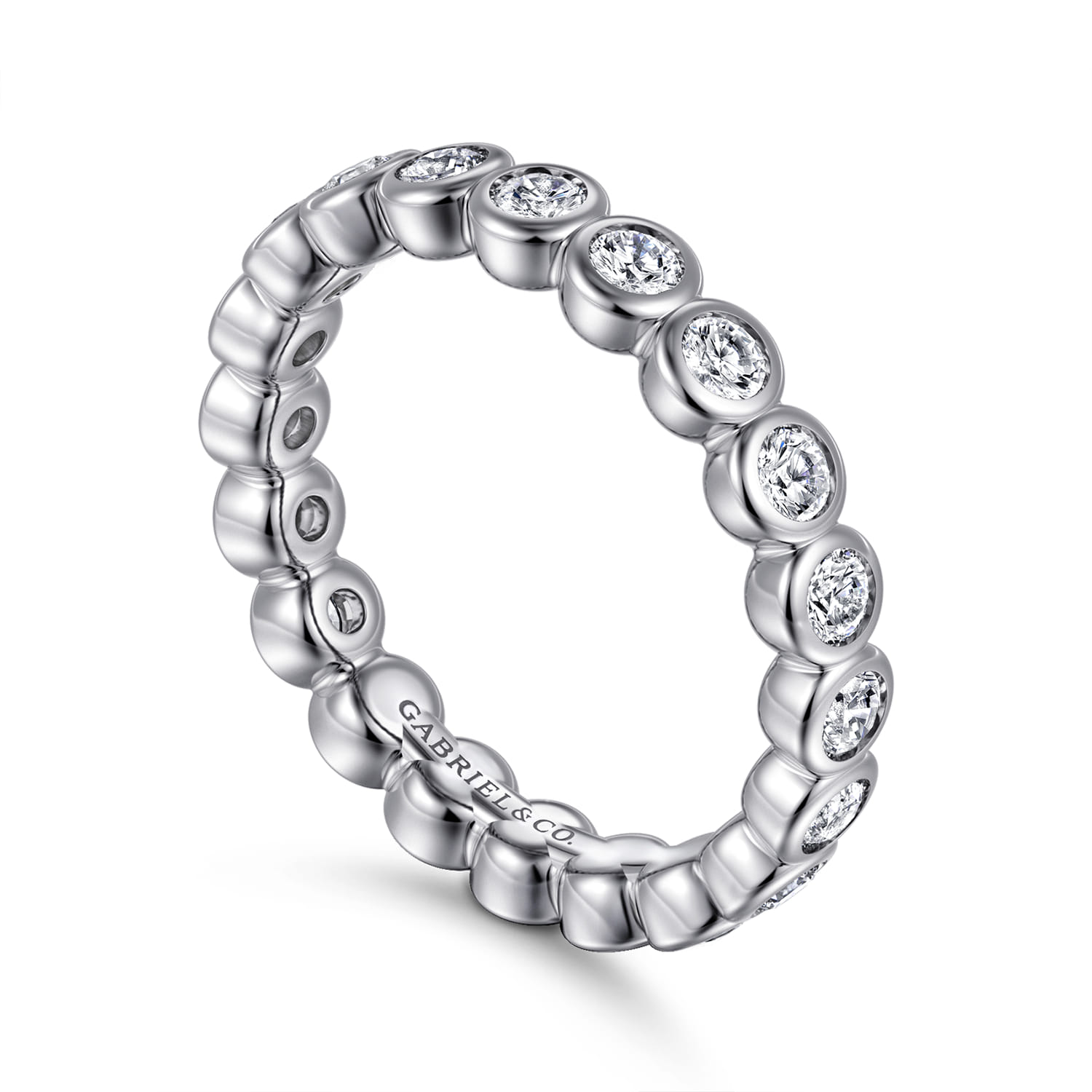 Eternity Band Wedding Ring in 14k White Gold with Round Natural Diamond at Gabriel & Co. - Shot 3