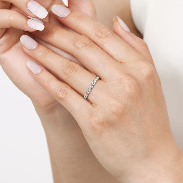 Eternity Band Wedding Ring in 14k White Gold with Round Natural Diamond at Gabriel & Co. - Shot 5