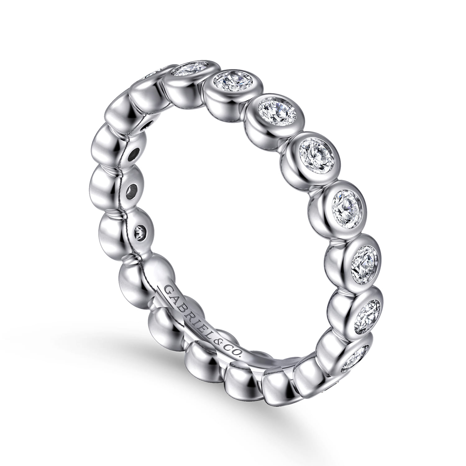 Eternity Band Wedding Ring in 14k White Gold with Round Natural Diamond at Gabriel & Co. - Shot 3