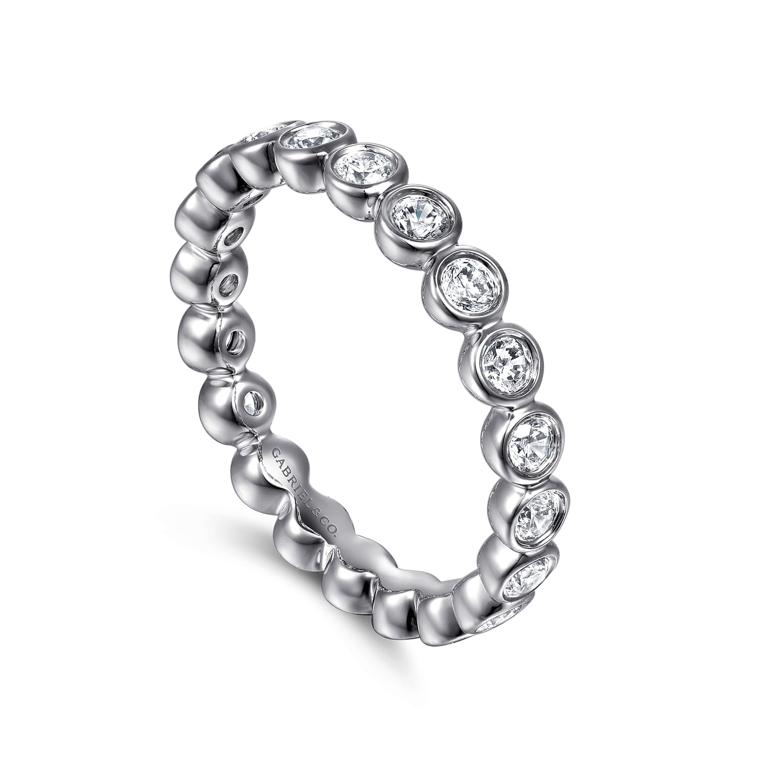 Eternity Band Wedding Ring in 14k White Gold with Round Natural Diamond at Gabriel & Co. - Shot 3
