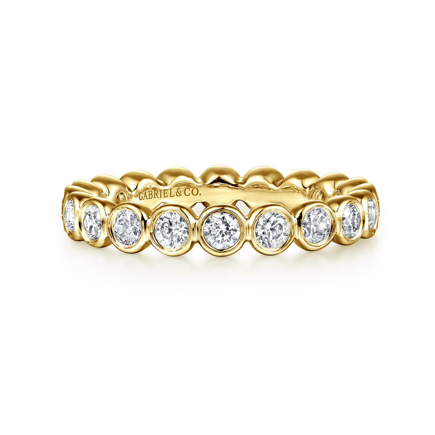 Eternity Band Wedding Ring in 14k Yellow Gold with Round Natural Diamond at Gabriel & Co. - Shot 1