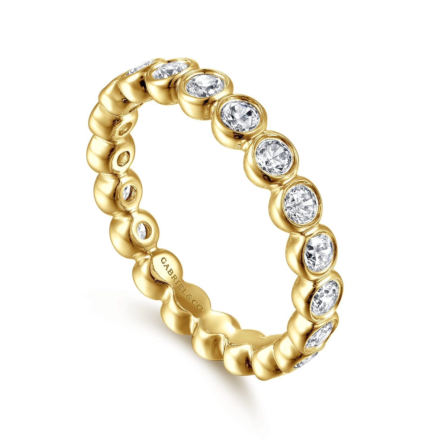 Eternity Band Wedding Ring in 14k Yellow Gold with Round Natural Diamond at Gabriel & Co. - Shot 3