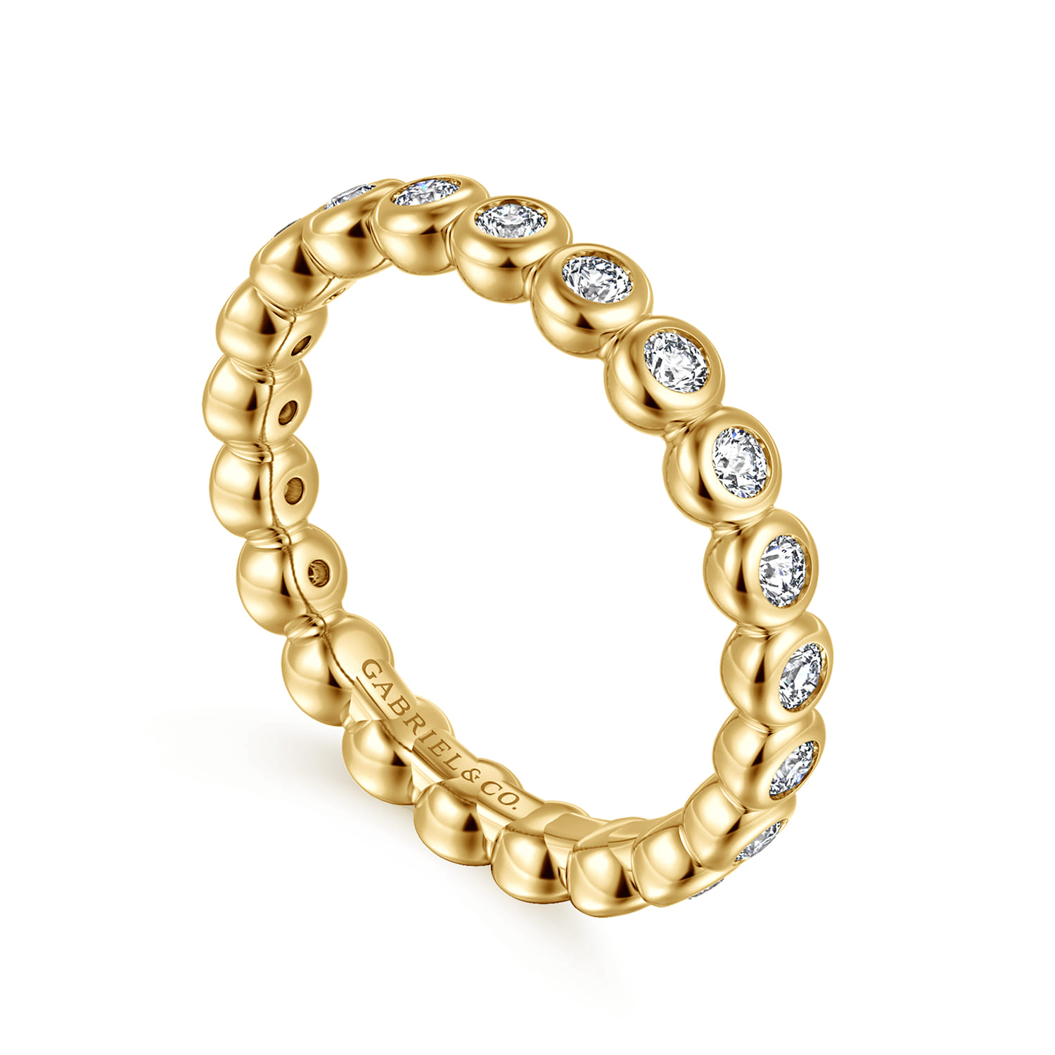 Eternity Band Wedding Ring in 14k Yellow Gold with Round Natural Diamond at Gabriel & Co. - Shot 3