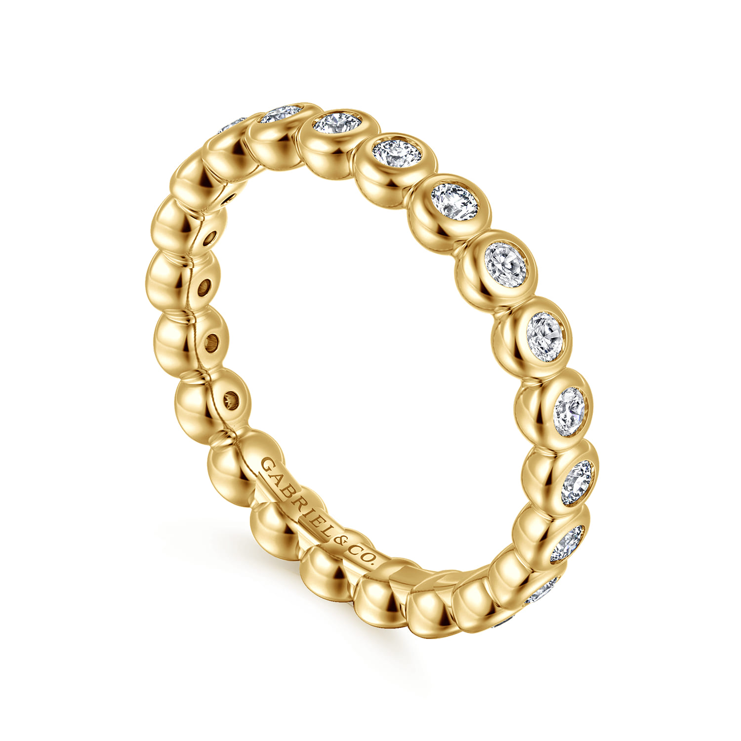 Eternity Band Wedding Ring in 14k Yellow Gold with Round Natural Diamond at Gabriel & Co. - Shot 3
