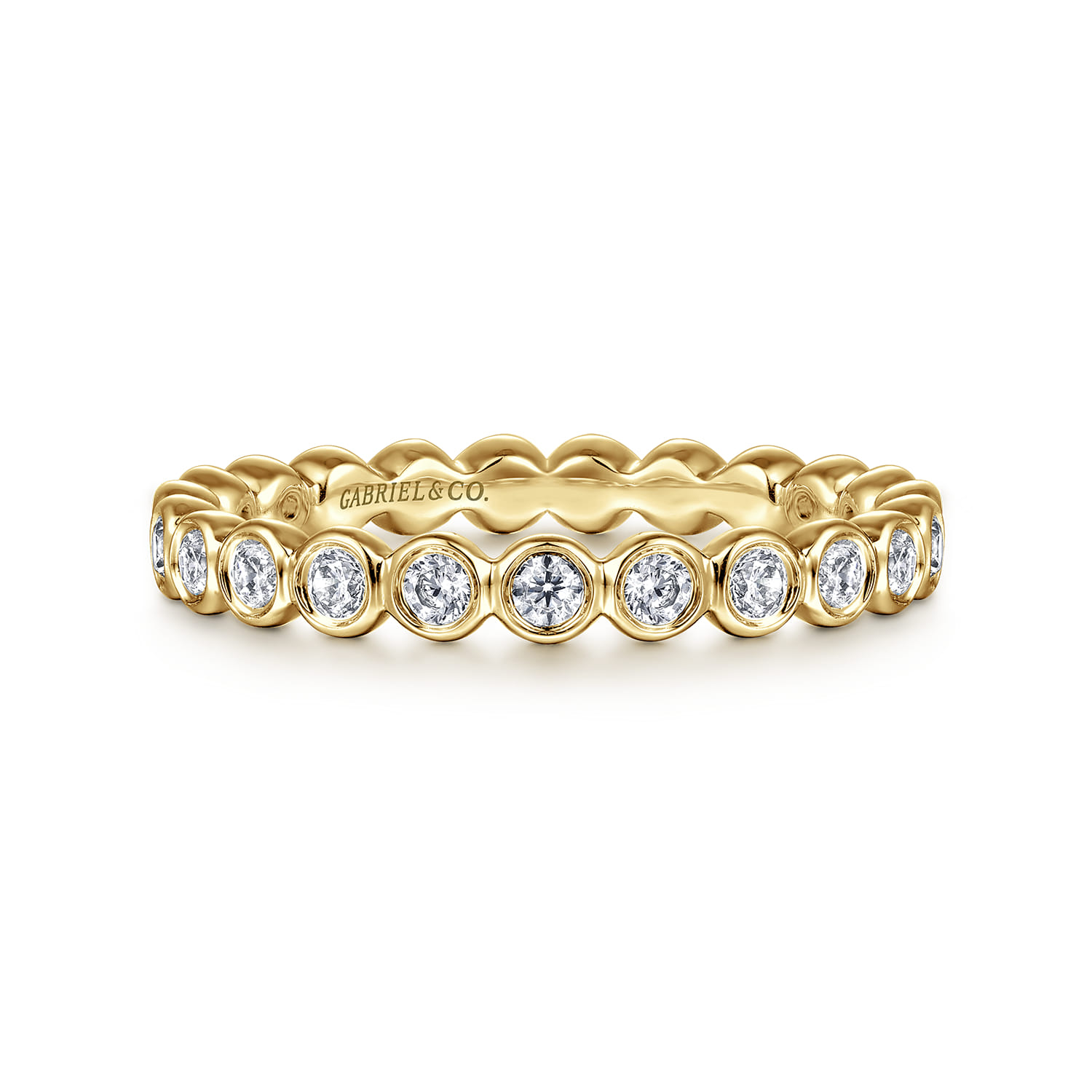 Eternity Band Wedding Ring in 14k Yellow Gold with Round Natural Diamond at Gabriel & Co. - Shot 1