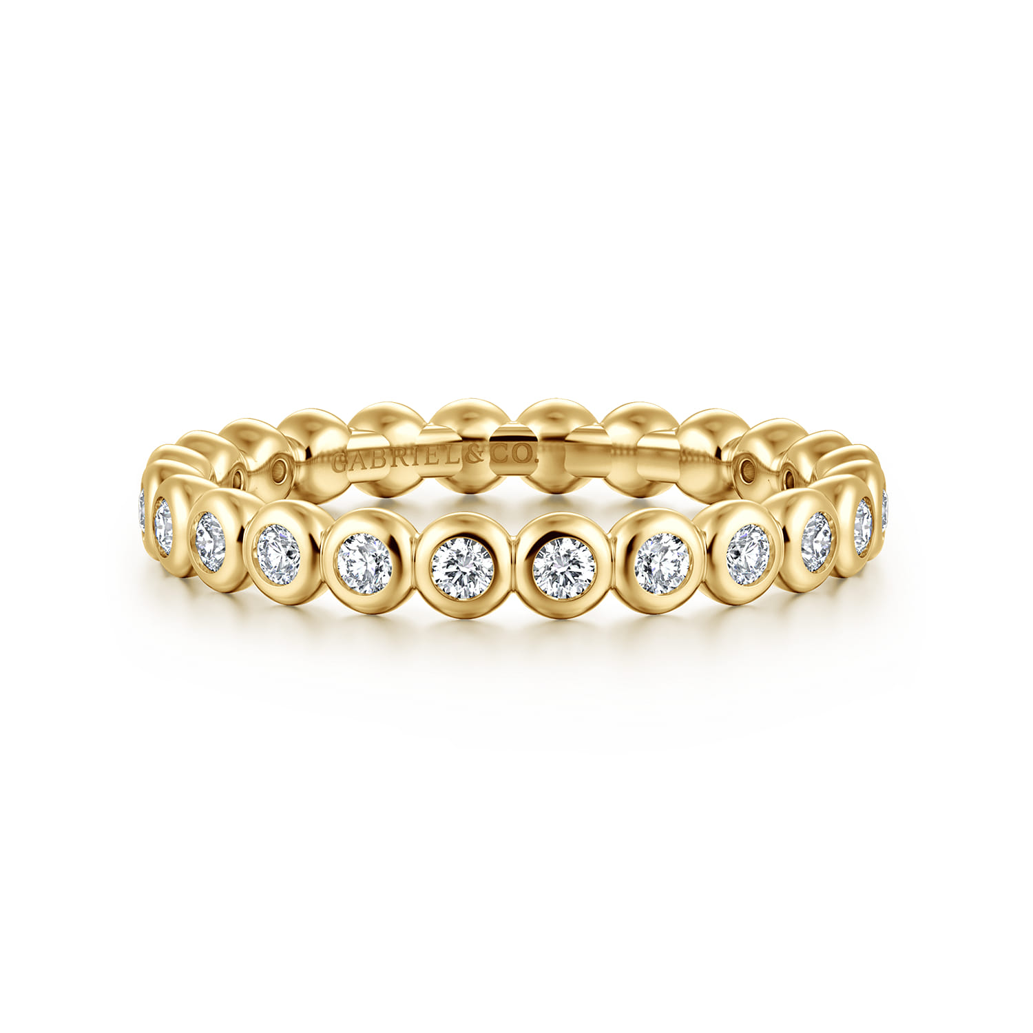 Eternity Band Wedding Ring in 14k Yellow Gold with Round Natural Diamond at Gabriel & Co. - Shot 1