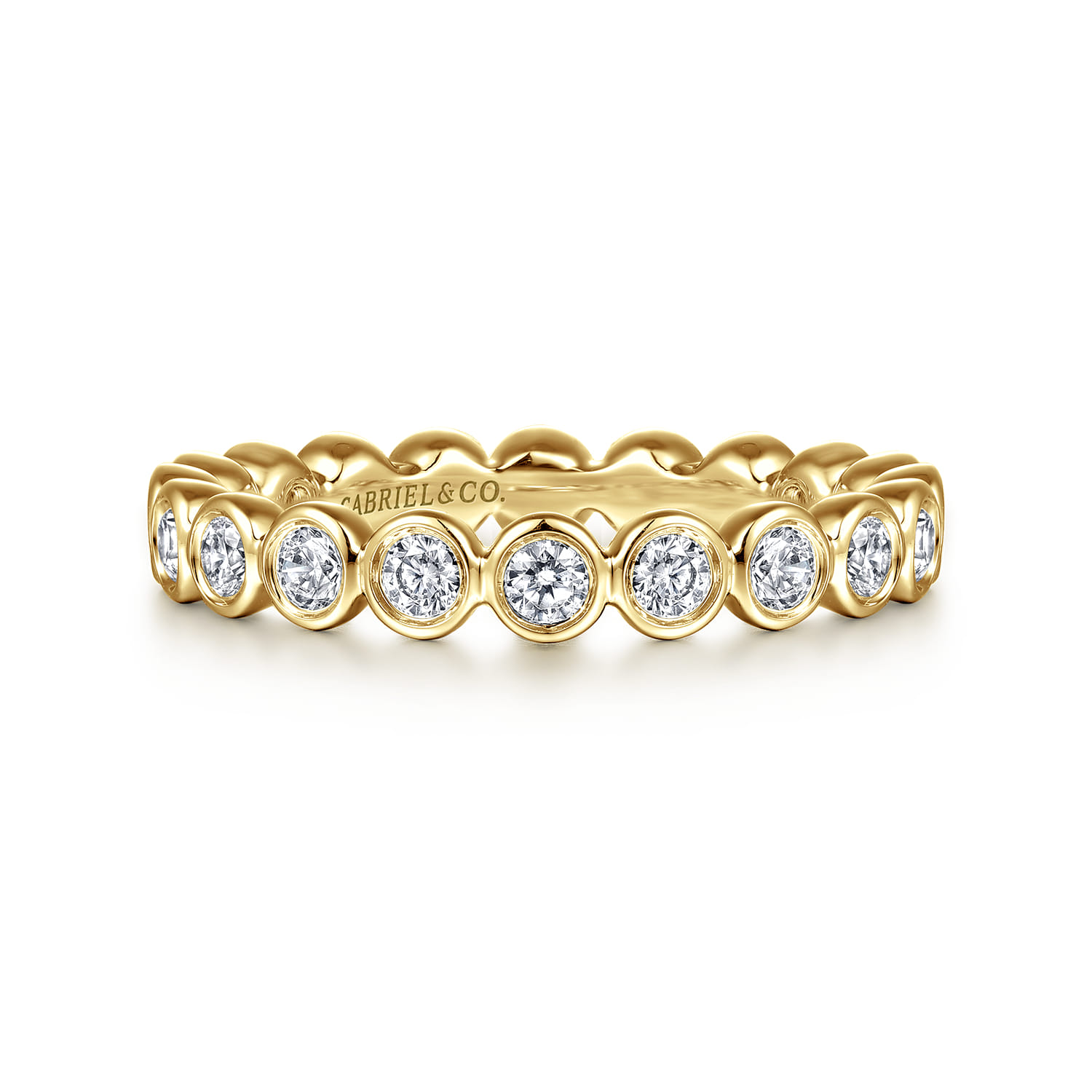 Eternity Band Wedding Ring in 14k Yellow Gold with Round Natural Diamond at Gabriel & Co. - Shot 1