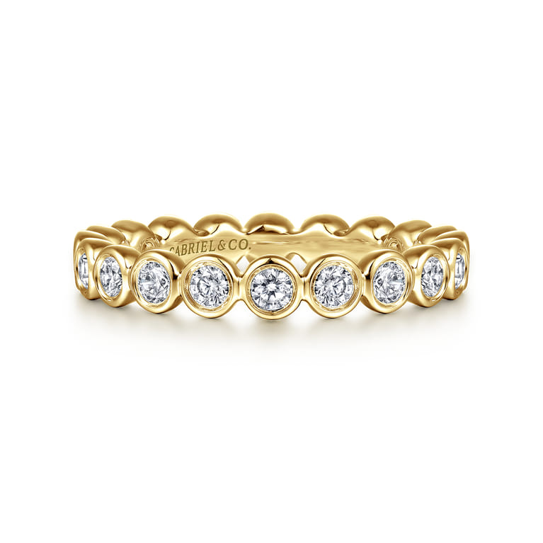 Eternity Band Wedding Ring in 14k Yellow Gold with Round Natural Diamond at Gabriel & Co. - Shot 1