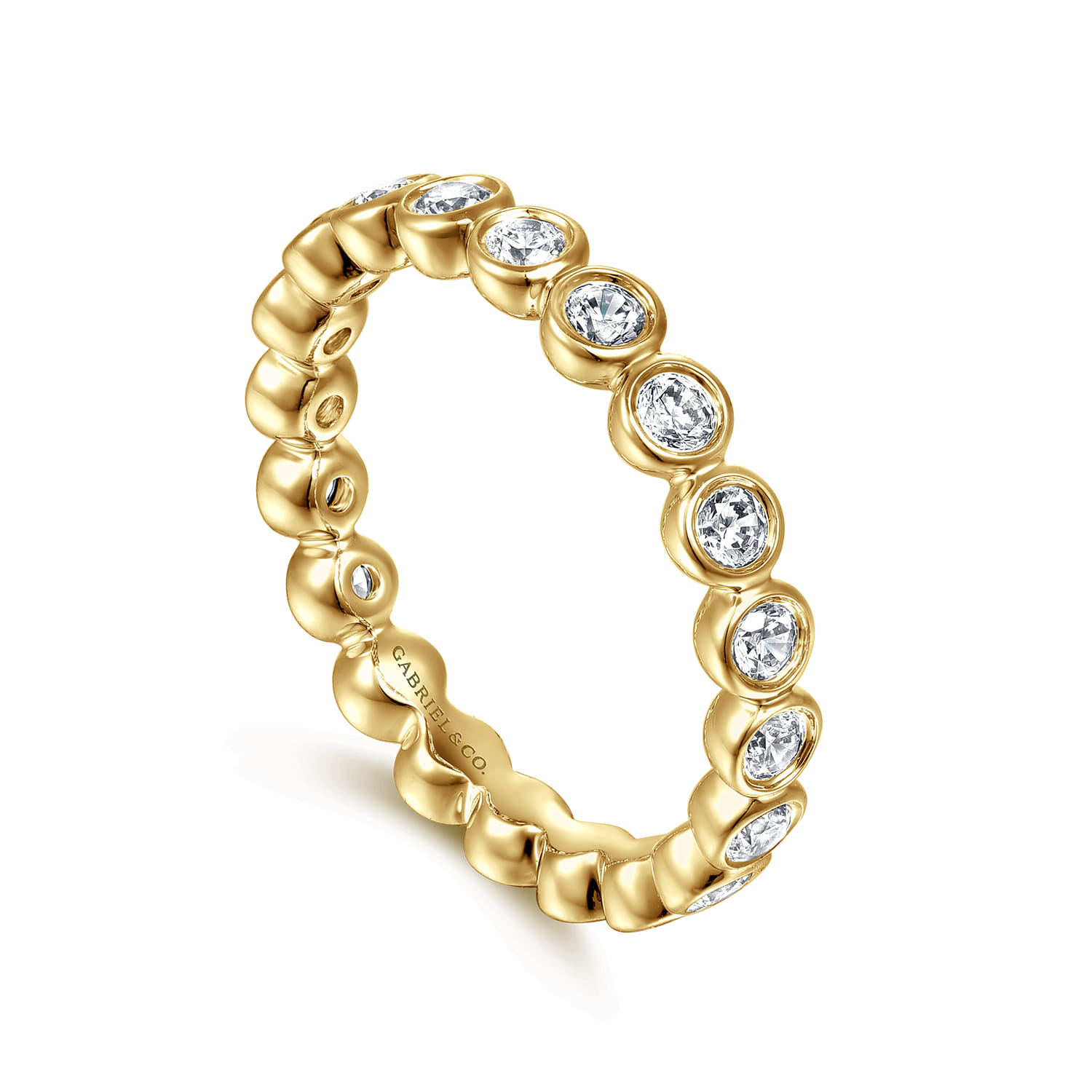 Eternity Band Wedding Ring in 14k Yellow Gold with Round Natural Diamond at Gabriel & Co. - Shot 3