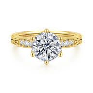 Genevieve - Vintage Inspired 14K Yellow Gold Round Diamond Engagement Ring