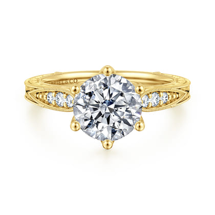 Genevieve - Vintage Inspired 14K Yellow Gold Round Diamond Engagement Ring