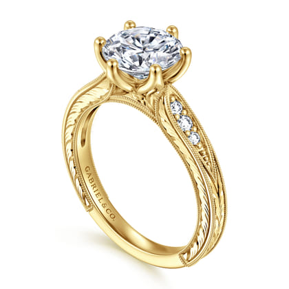 Genevieve - Vintage Inspired 14K Yellow Gold Round Diamond Engagement Ring
