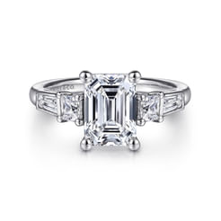 14K White Gold Emerald Cut Three Stone Diamond Engagement Ring