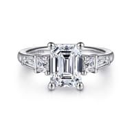Genna - 14K White Gold Emerald Cut Three Stone Diamond Engagement Ring