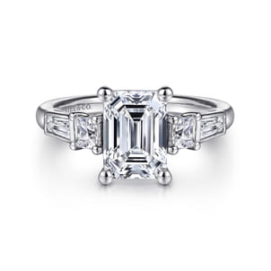 Genna - 14K White Gold Emerald Cut Three Stone Diamond Engagement Ring