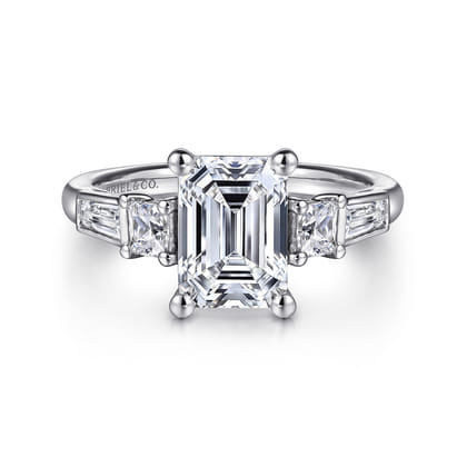 Genna - 14K White Gold Emerald Cut Three Stone Diamond Engagement Ring