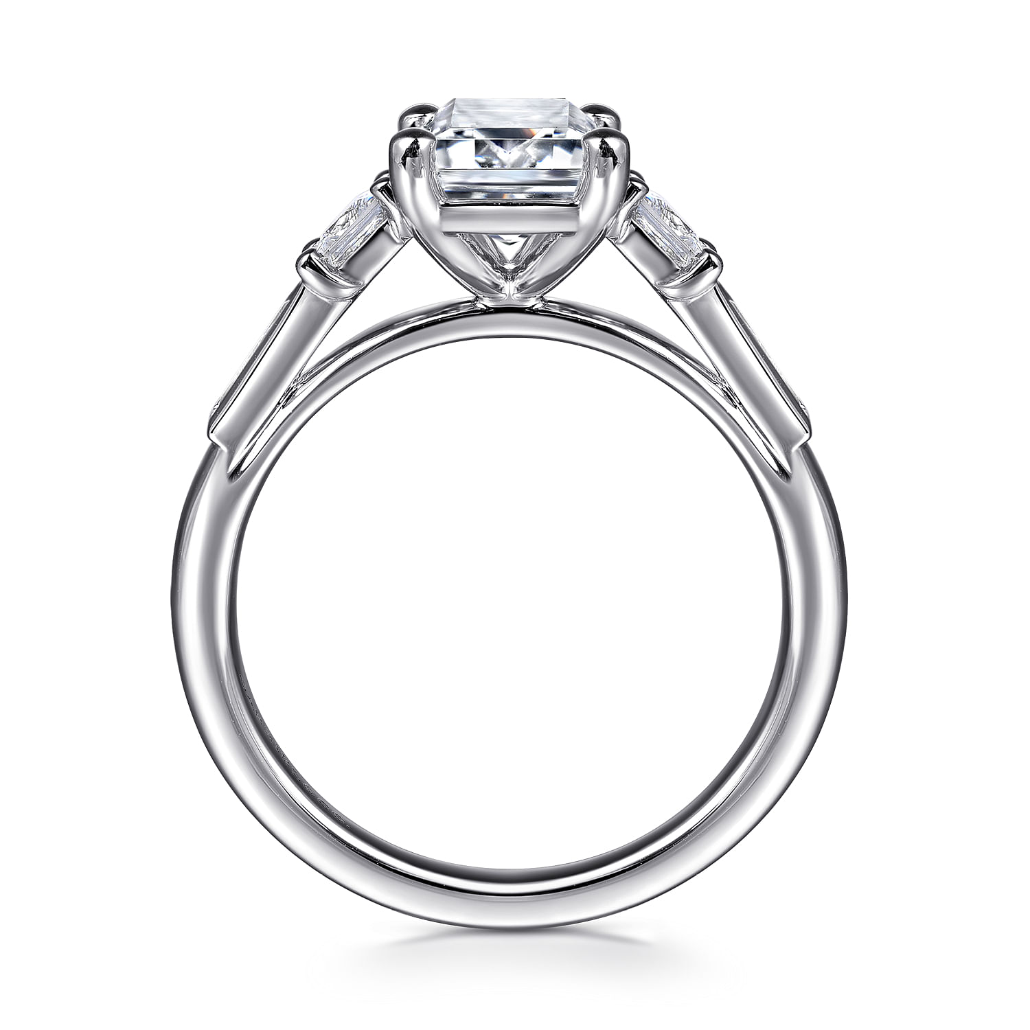 Genna - 14K White Gold Emerald Cut Three Stone Diamond Engagement Ring