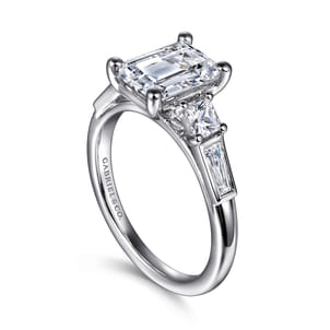 Genna - 14K White Gold Emerald Cut Three Stone Diamond Engagement Ring