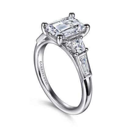 Genna - 14K White Gold Emerald Cut Three Stone Diamond Engagement Ring