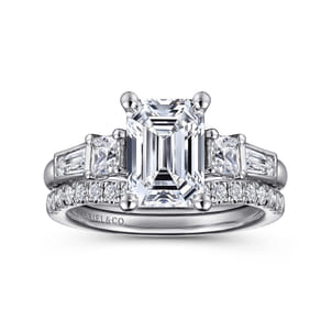 Genna - 14K White Gold Emerald Cut Three Stone Diamond Engagement Ring