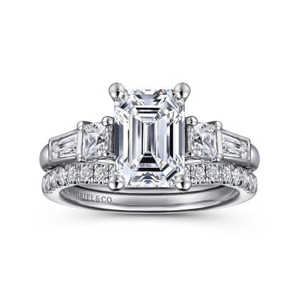 Genna - 14K White Gold Emerald Cut Three Stone Diamond Engagement Ring