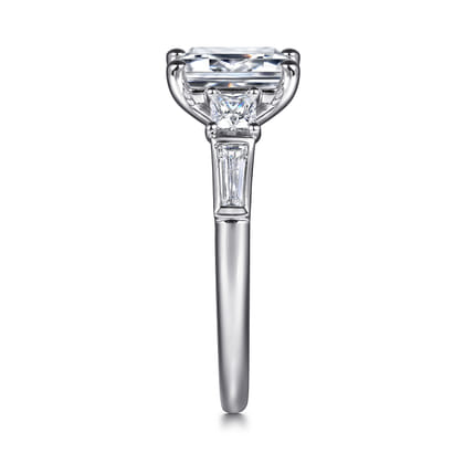 Genna - 14K White Gold Emerald Cut Three Stone Diamond Engagement Ring