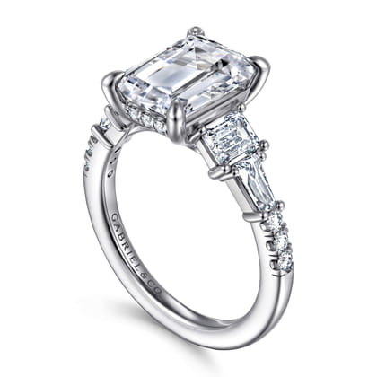Genni - 14K White Gold Emerald Cut Diamond Engagement Ring