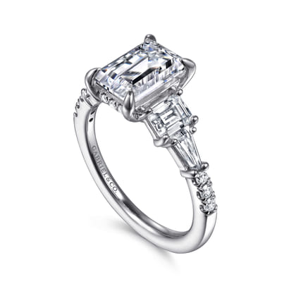 Genni - 14K White Gold Emerald Cut Diamond Engagement Ring