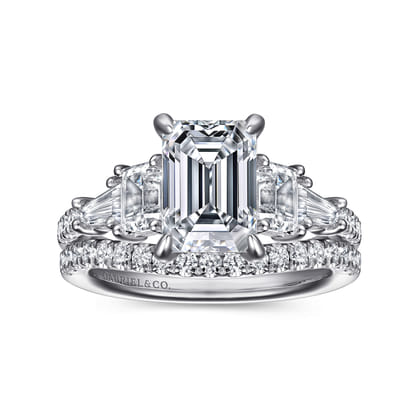 Genni - 14K White Gold Emerald Cut Diamond Engagement Ring