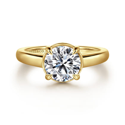Geo - 14K Yellow Gold Bezel Prong Round Diamond Engagement Ring