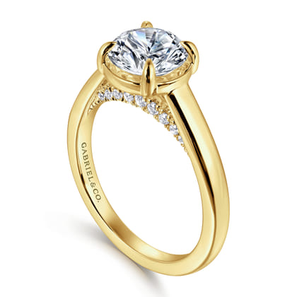 Geo - 14K Yellow Gold Bezel Prong Round Diamond Engagement Ring