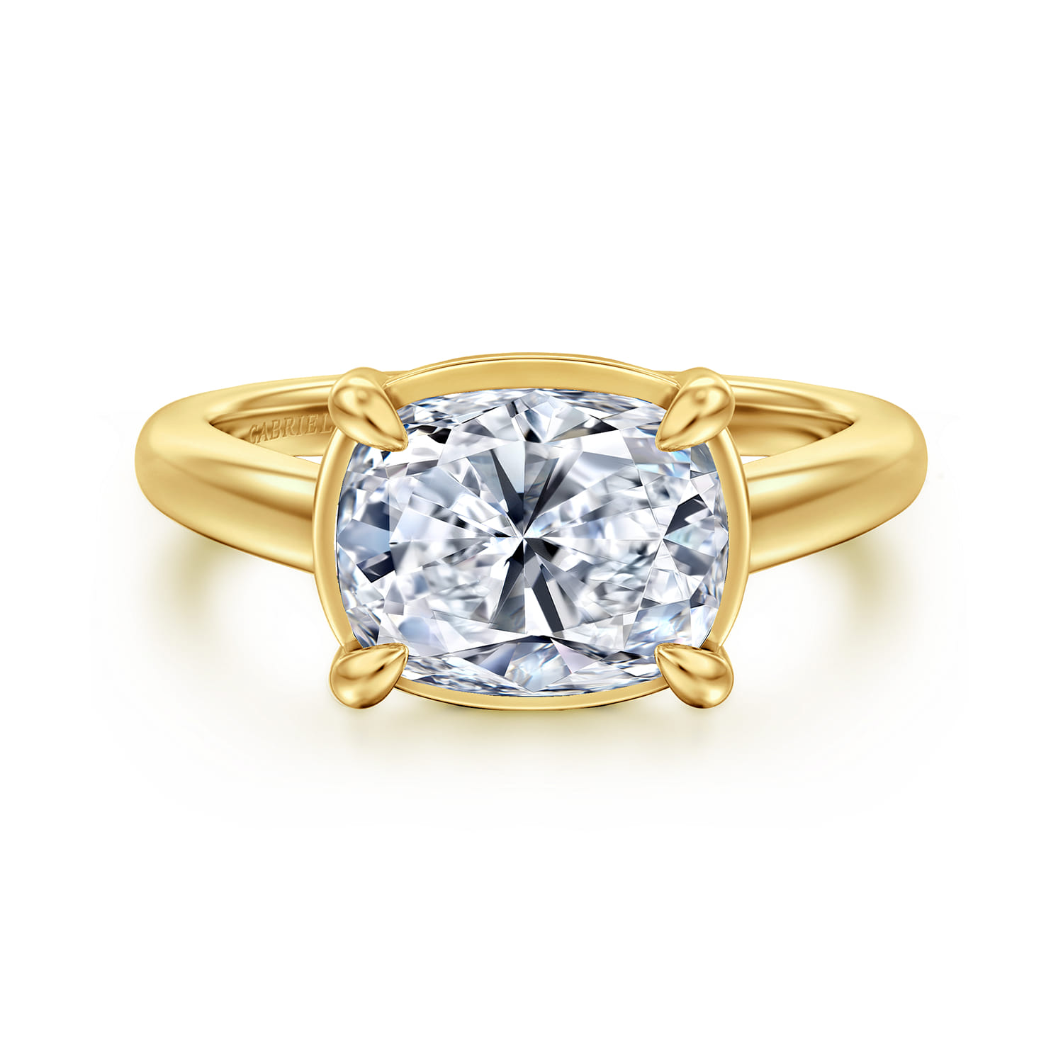 Geo - 14K Yellow Gold East West Elongated Cushion Diamond Engagement Ring