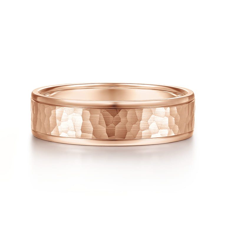 George - 14K Rose Gold 6mm - Hammered Men's Wedding Band - Shot 1