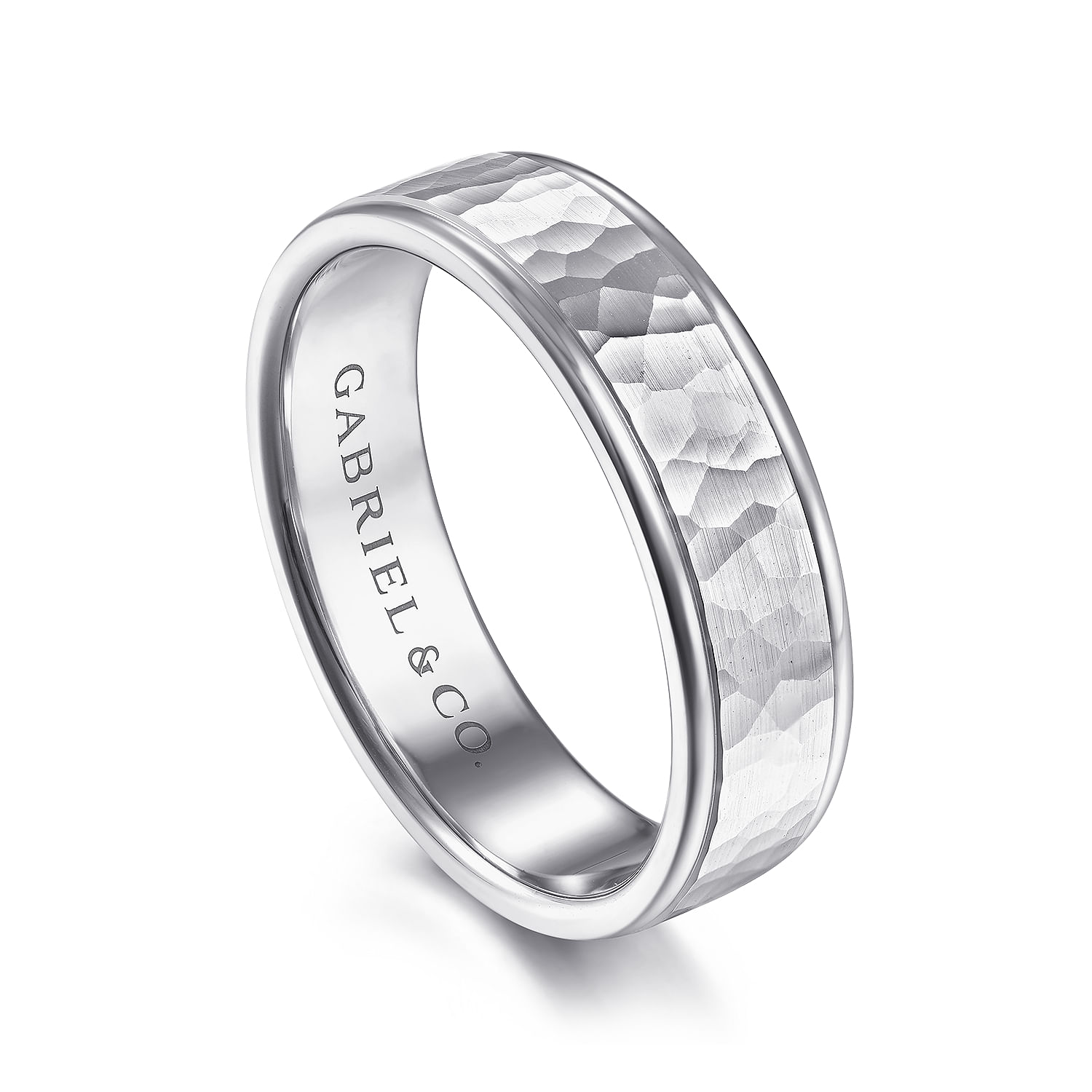 George - 14K White Gold 6mm - Hammered Men's Wedding Band - Shot 3