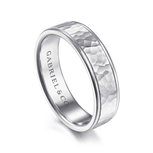 George - 14K White Gold 6mm - Hammered Men's Wedding Band