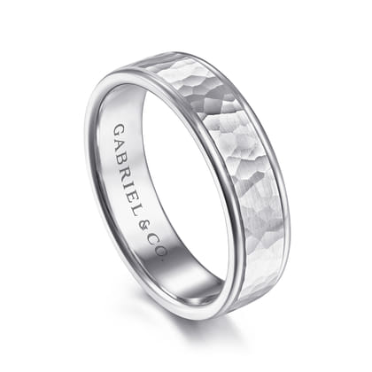 George - 14K White Gold 6mm - Hammered Men's Wedding Band