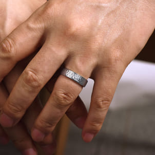 George - 14K White Gold 6mm - Hammered Men's Wedding Band