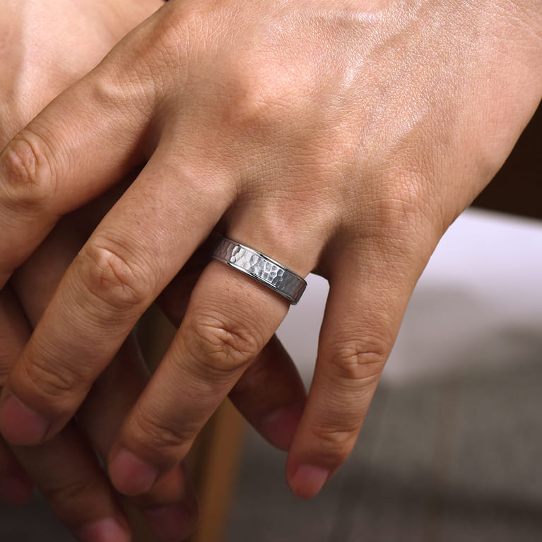 George - 14K White Gold 6mm - Hammered Men's Wedding Band - Shot 5