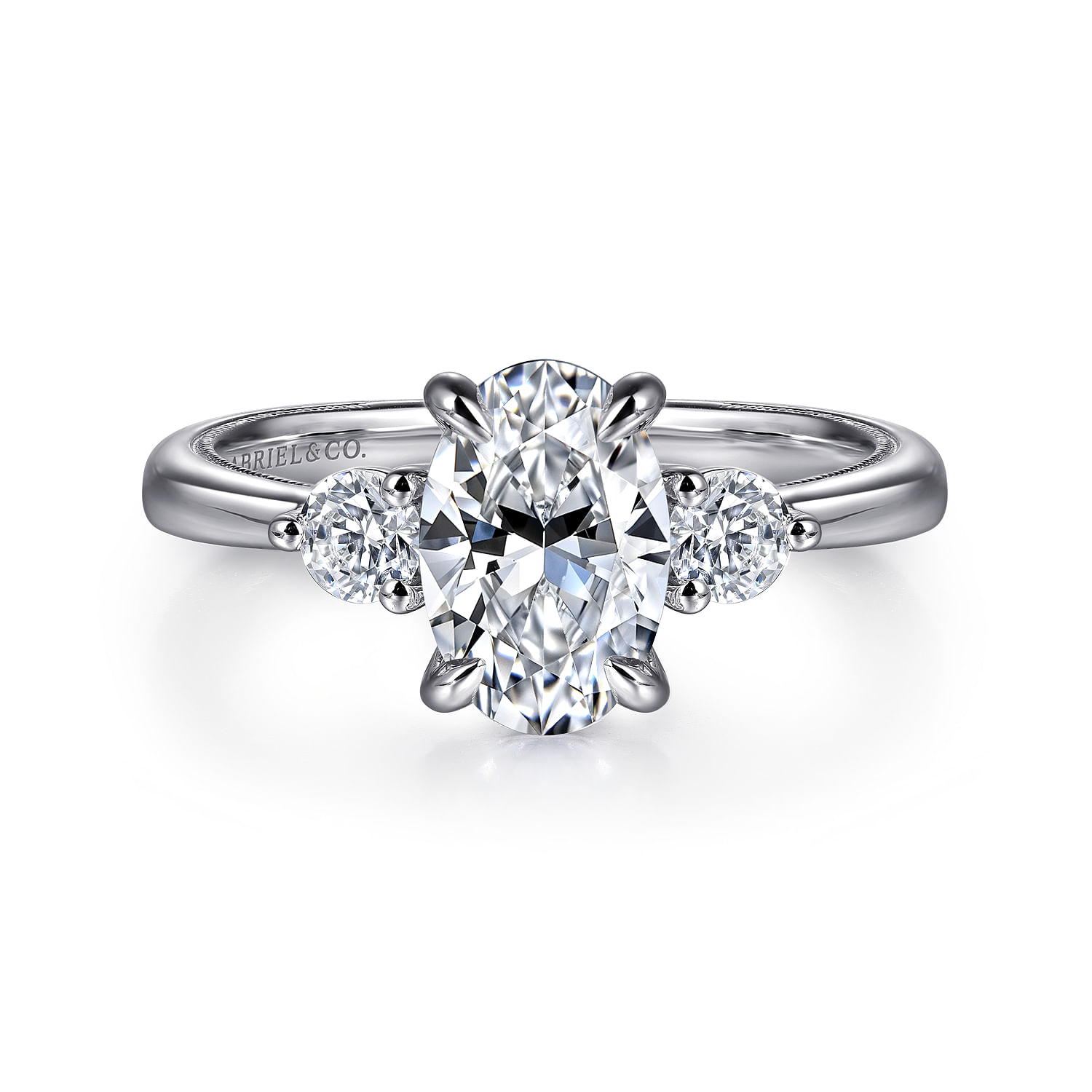Georgia - 14K White Gold Oval Three Stone Diamond Engagement Ring