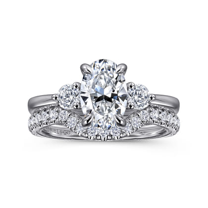 Georgia - 14K White Gold Oval Three Stone Diamond Engagement Ring