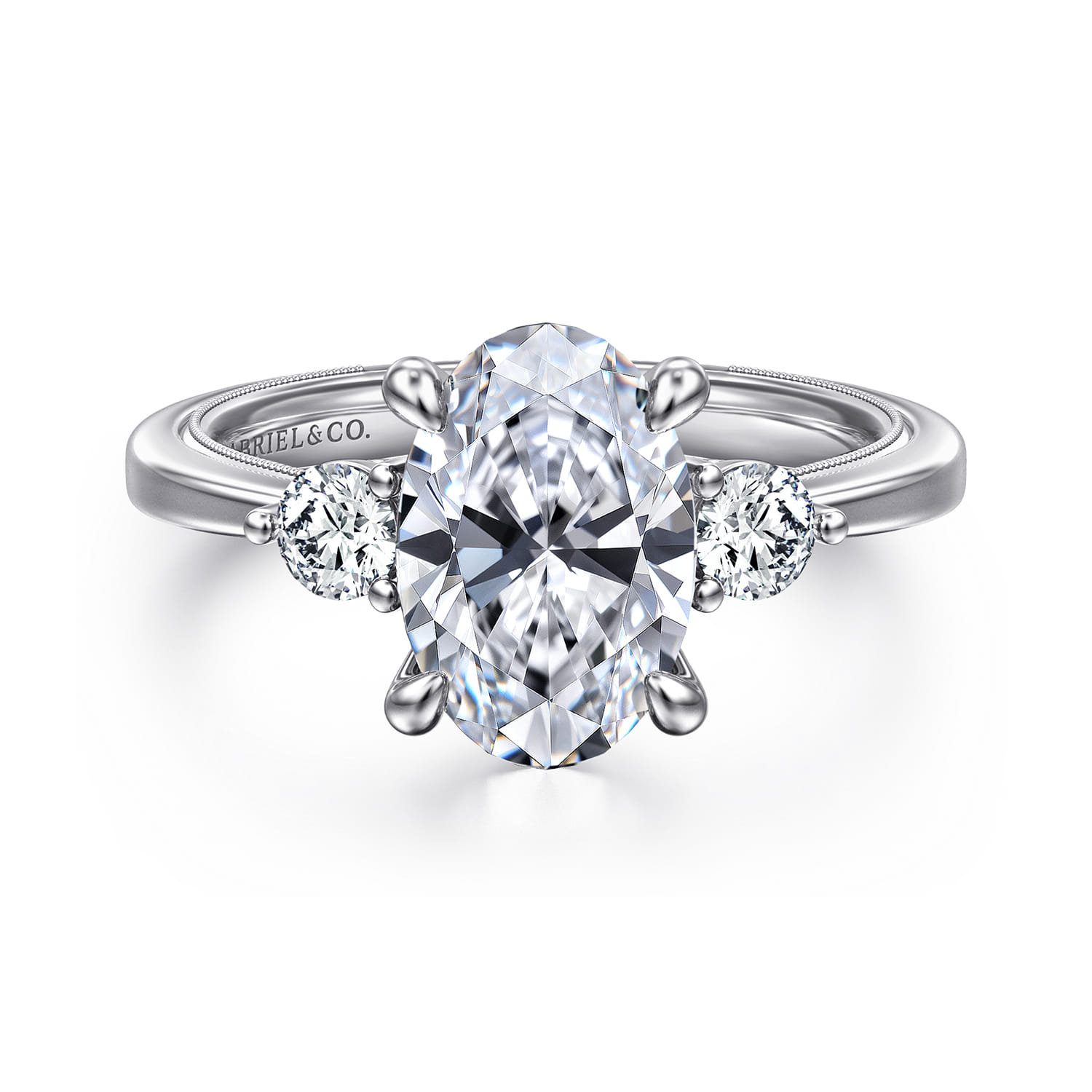 Georgia - 14K White Gold Oval Three Stone Diamond Engagement Ring