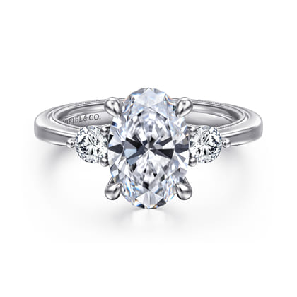 Georgia - 14K White Gold Oval Three Stone Diamond Engagement Ring