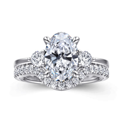Georgia - 14K White Gold Oval Three Stone Diamond Engagement Ring