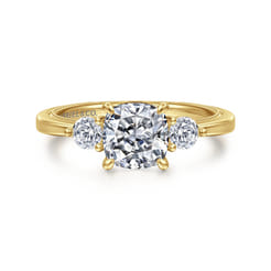 Georgia - 14K Yellow Gold Cushion Cut Three Stone Diamond Engagement Ring