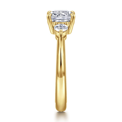 Georgia - 14K Yellow Gold Cushion Cut Three Stone Diamond Engagement Ring